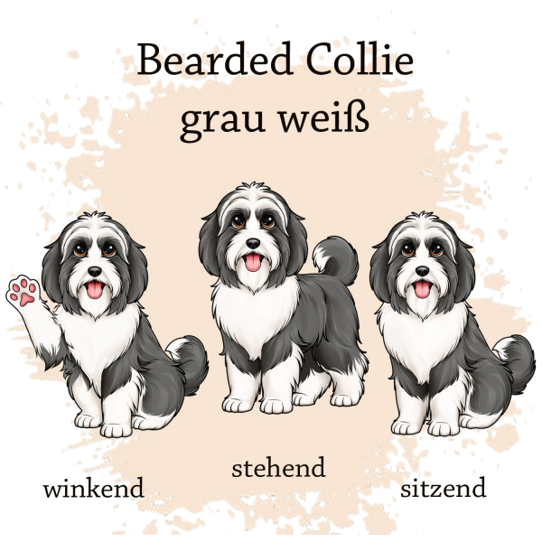 Motivauswahl der Dokumentenhülle für die Hunderasse Bearded Collie grau
